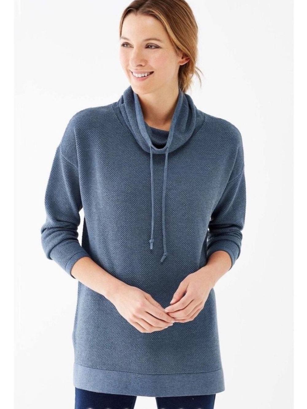 J. Jill PureJill textured cowl neck pullover Small blue knit 1/2 sleeve